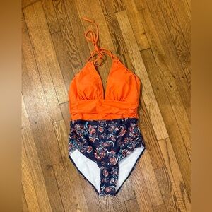 Orange and Blue Paisley Kids One Piece Swimsuit